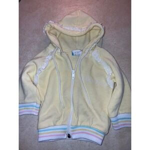 Vintage Fisher Price Newborn Baby Yellow‎ Hooded Sweatshirt Lace Trim